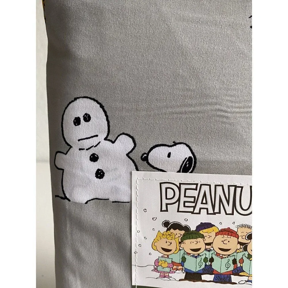 Peanuts Snoopy Woodstock QUEEN SIZE Sheet Set‎ Christmas Snowman Winter Grey NEW
